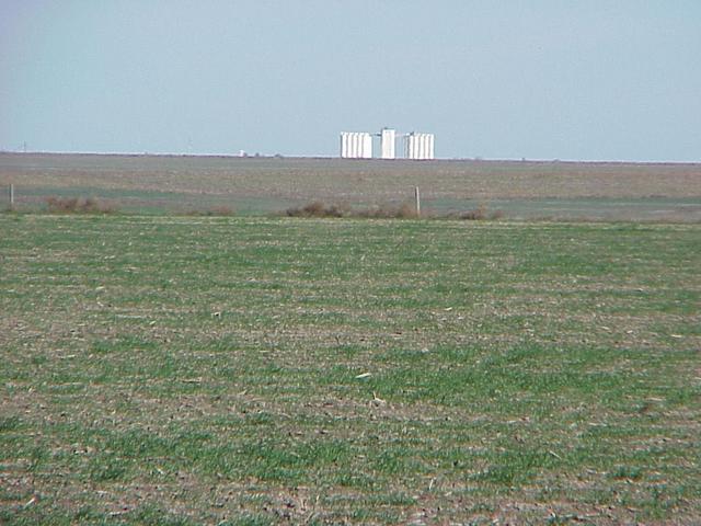 View from the confluence to the north toward the grain elevator at Monument, Kansas.