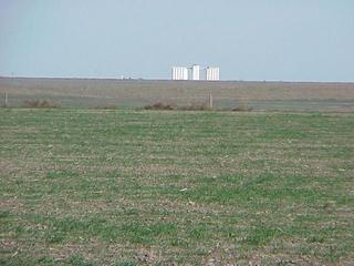 #1: View from the confluence to the north toward the grain elevator at Monument, Kansas.