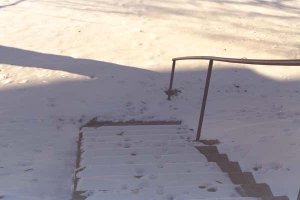 #1: Looking down snow-covered stairs