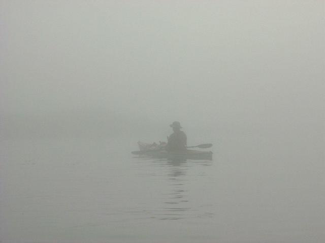 Approaching the confluence through dense fog.