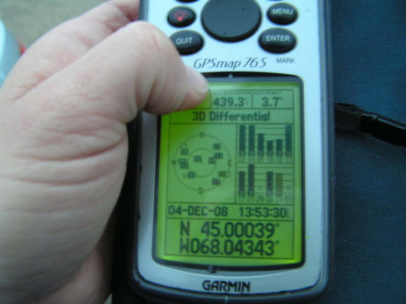 GPS reading at the closest approach to the confluence.