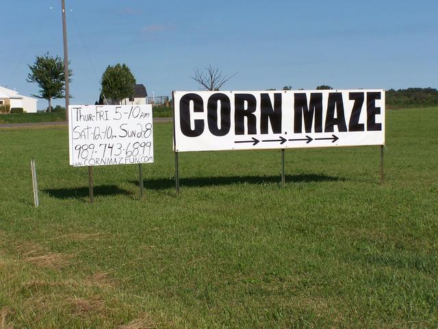 Corn Maze sign on Highway 21 near Corunna.