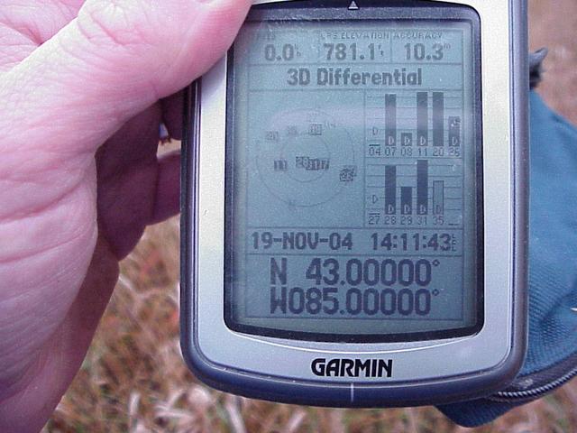 GPS reading at the confluence site.
