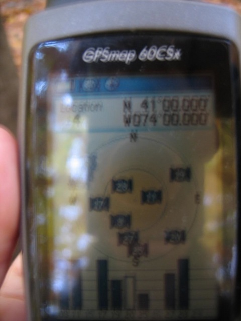 Shot of GPS reading N41 00.000 W74 00.000