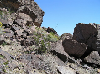 #1: The confluence of 36 North 115 West lies in the center of this photograph, left of the large rock, looking east-northeast.
