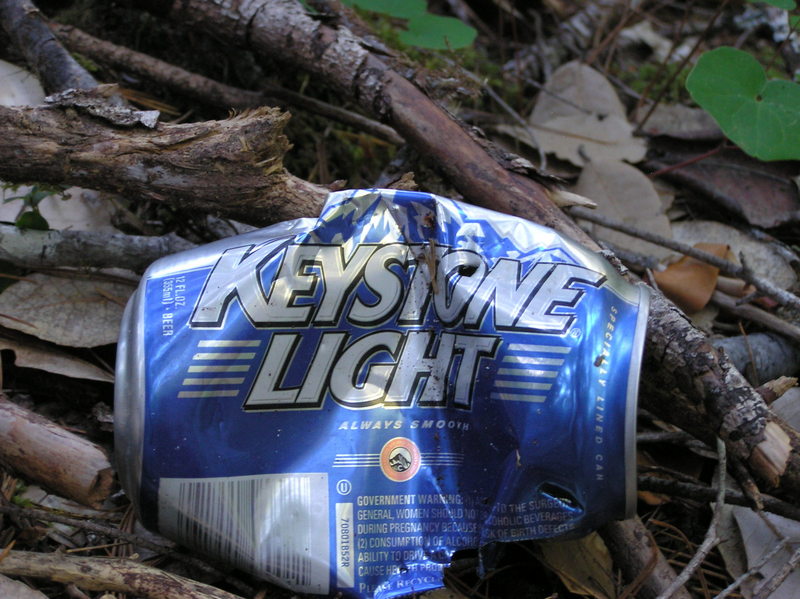 A "Keystone Light" beer can, left by a previous (littering) visitor