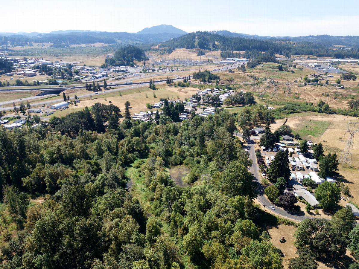 View West (across the I-5 freeway), from 120m above the point
