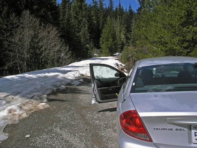 Road blocked by snow bank
