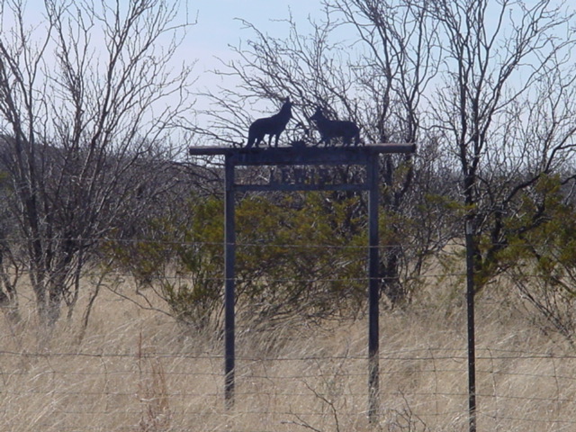 Ranch entrance marker on Gomez Road