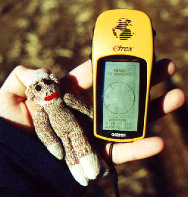 Chango the Sock Monkey verifies that we have stopped at the correct coordinates.
