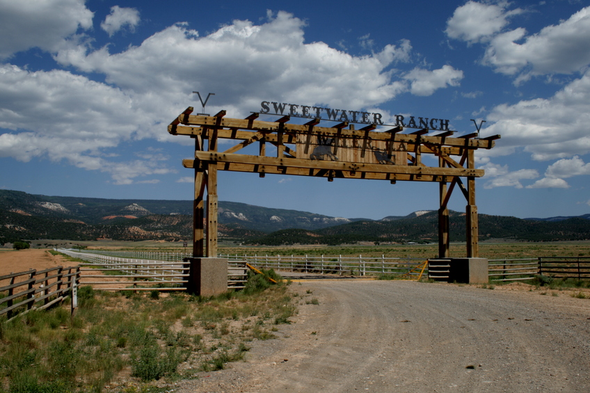 Ranch Gate seen from Hwy 22 enroute