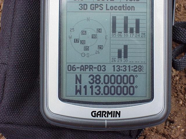 GPS reading at the confluence of 38 North, 113 West.