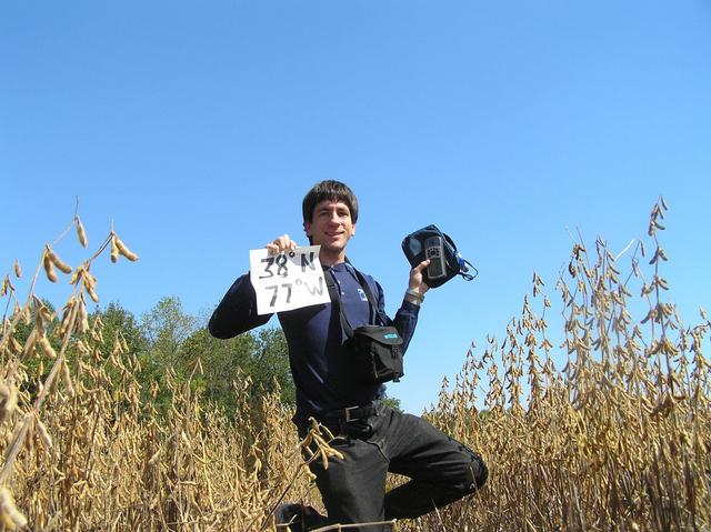 Joseph Kerski in the bean field at the confluence.