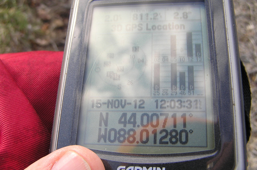 GPS reading near the closest approach to the confluence.