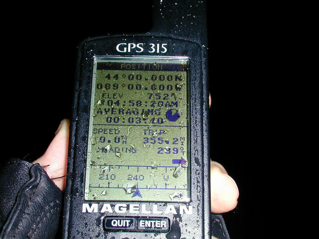 GPS at the confluence, 4:58 a.m.