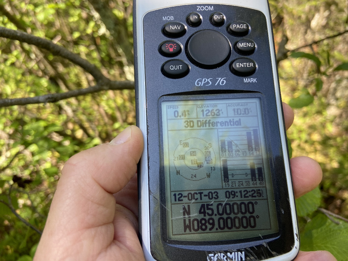 The GPS reading at the confluence point.