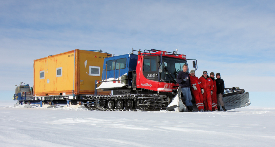 Expedition team and vehicle at the confluence point