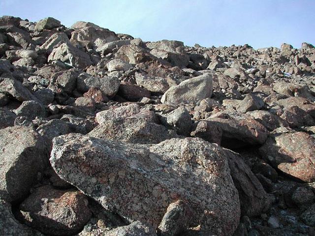 Boulder-covered slope to the north of the confluence.