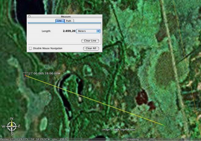 La foto del Google Earth donde se ve el rio Guaycurú y la ruta