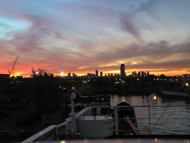 The sykline of Buenos Aires seen from the Southern Port