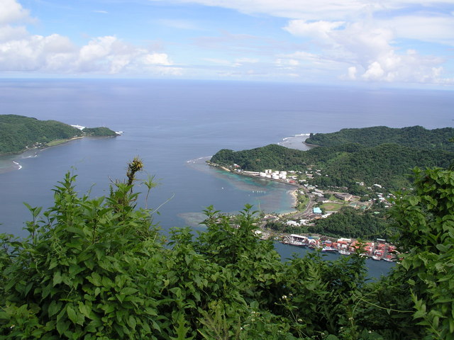Looking down on the entrance to Pago Pago Harbor.
