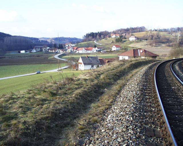 Looking north, standing on railroad tracks 90m away from the confluence