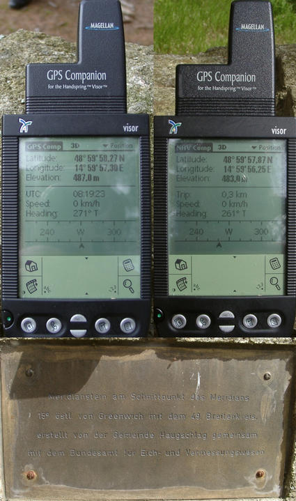 Meridian stone (MGI referenced) compared with WGS84 reading