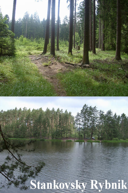 Meridian stone from the lake & the lake with Czech fishermen