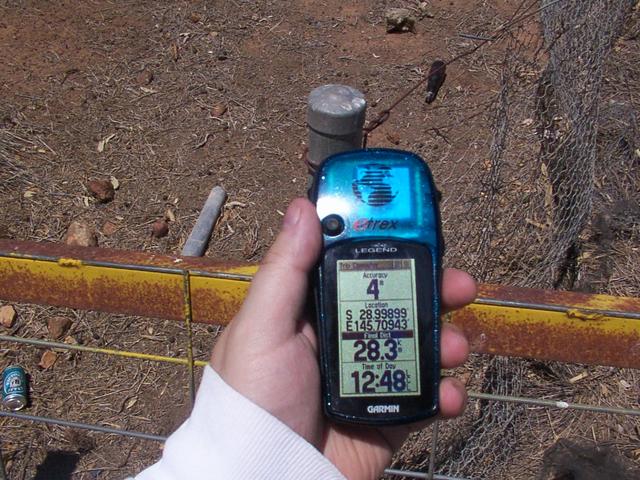 GPS reading taken on the fence at the Mitchell Hwy gate