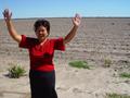 #6: Liza Tully celebrates the find against the backdrop of the barren field