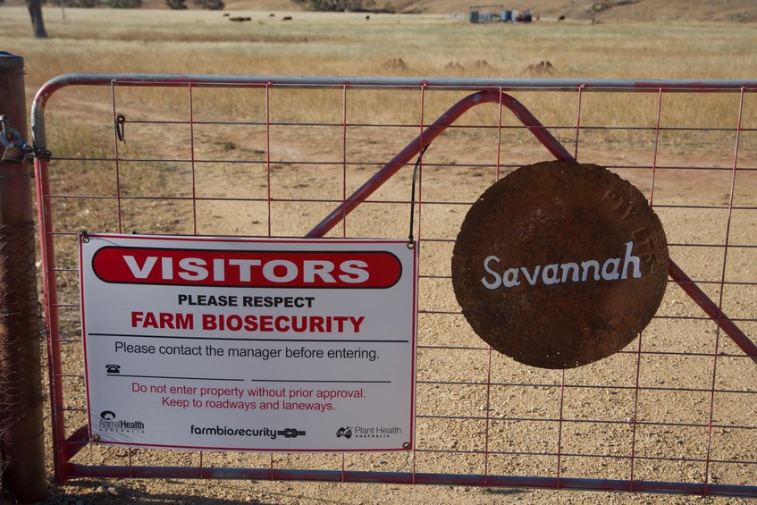 A biosecurity warning at the gate
