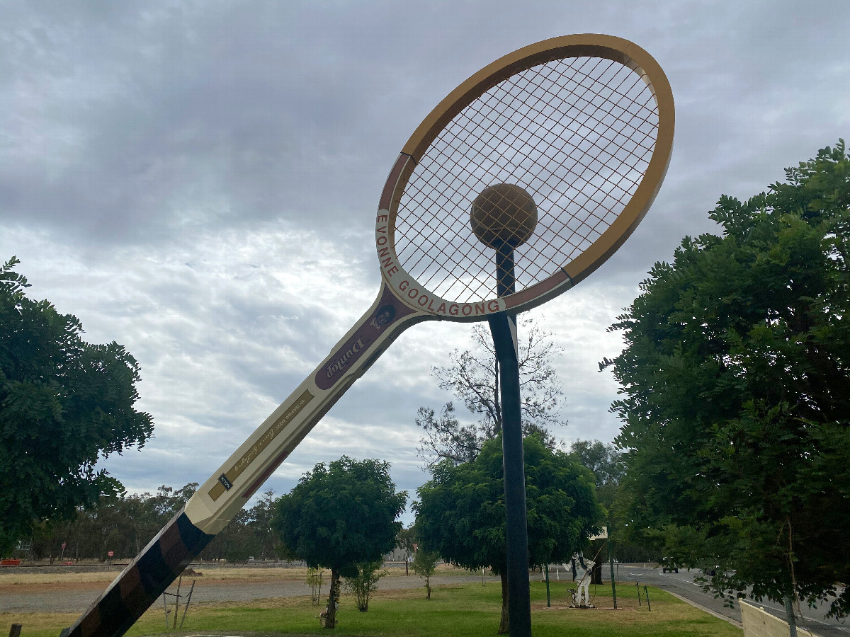 The “Big Tennis Racquet” in the nearby town of Barrellan, commemorating tennis legend Evonne Goolagong, who grew up here