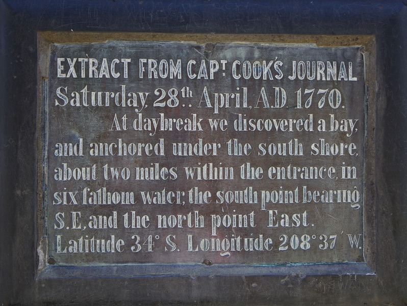 This plaque at Captain Cook’s landing site (20 km away) notes the latitude and longitude