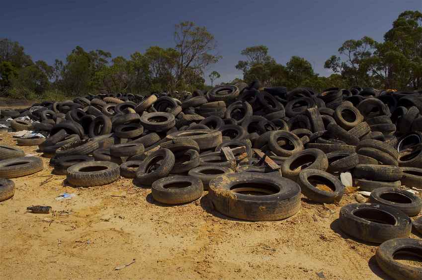A large pile of discarded tyres, seen on the way to the confluence point