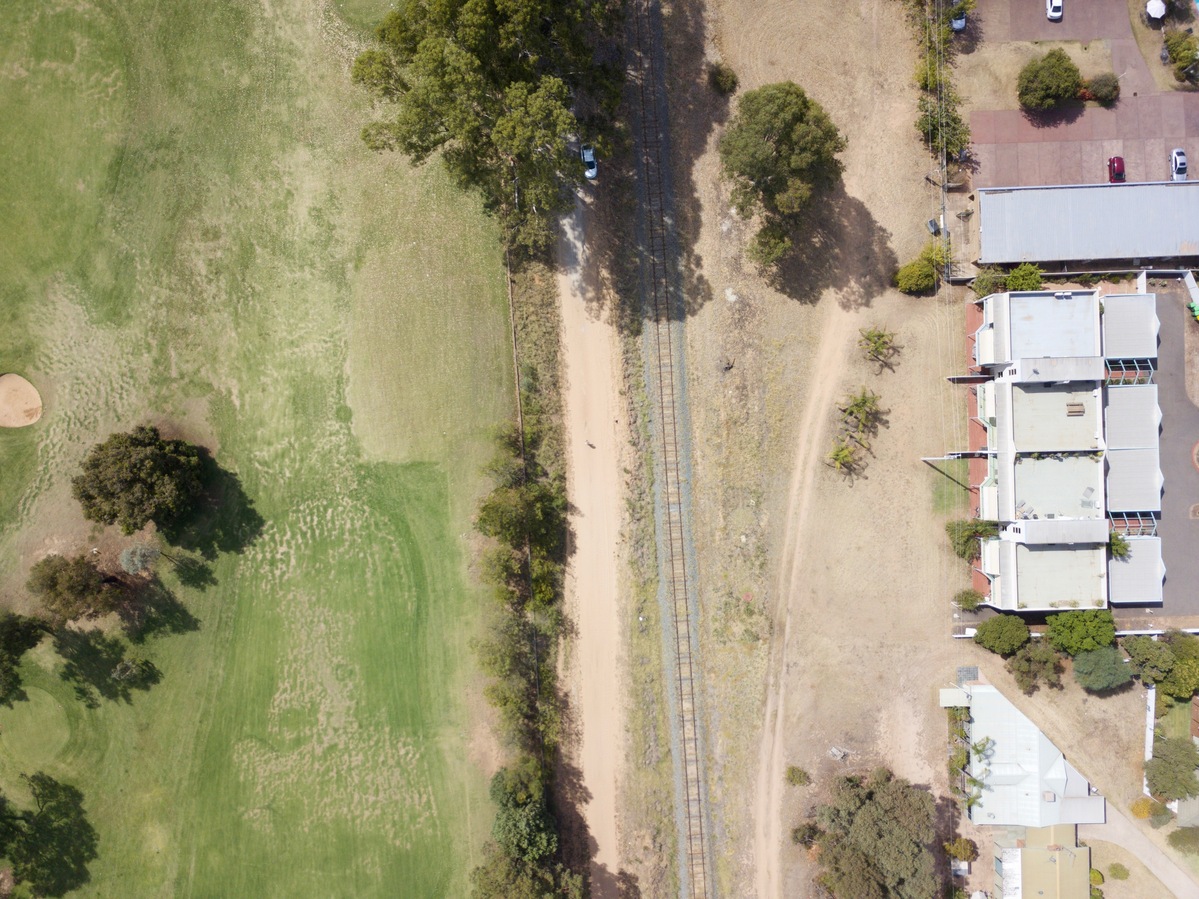 Looking down on the point from 120 m above. (The point is located within the apartment buildings to the right.)