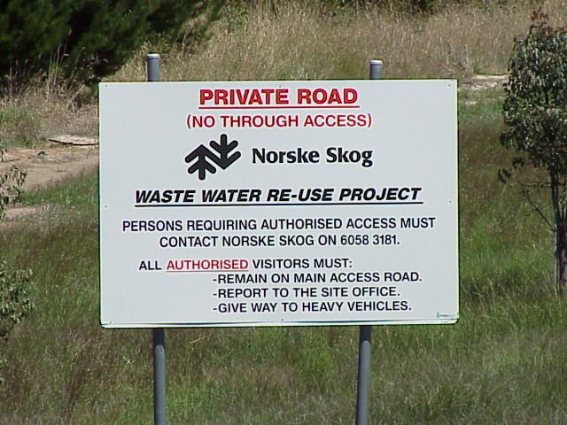 Sign at the road into the area