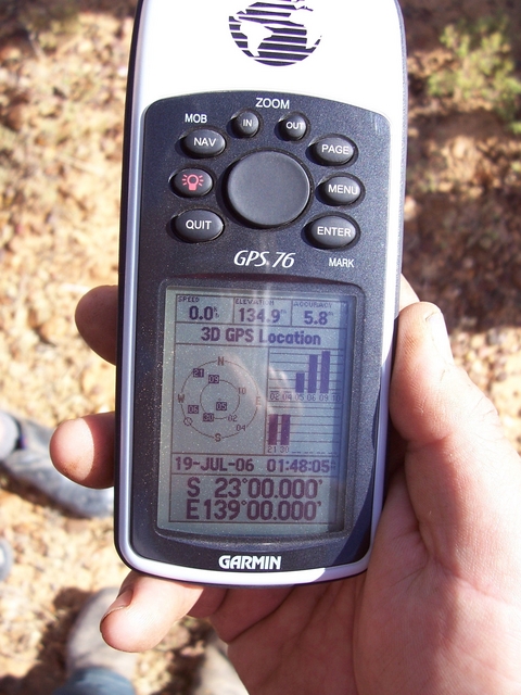 GPS showing Confluence 23S 139E