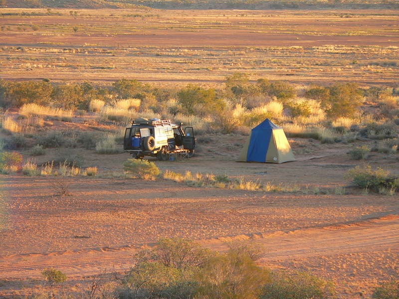 Our campsite with the Confluence on the stoney plain in the background