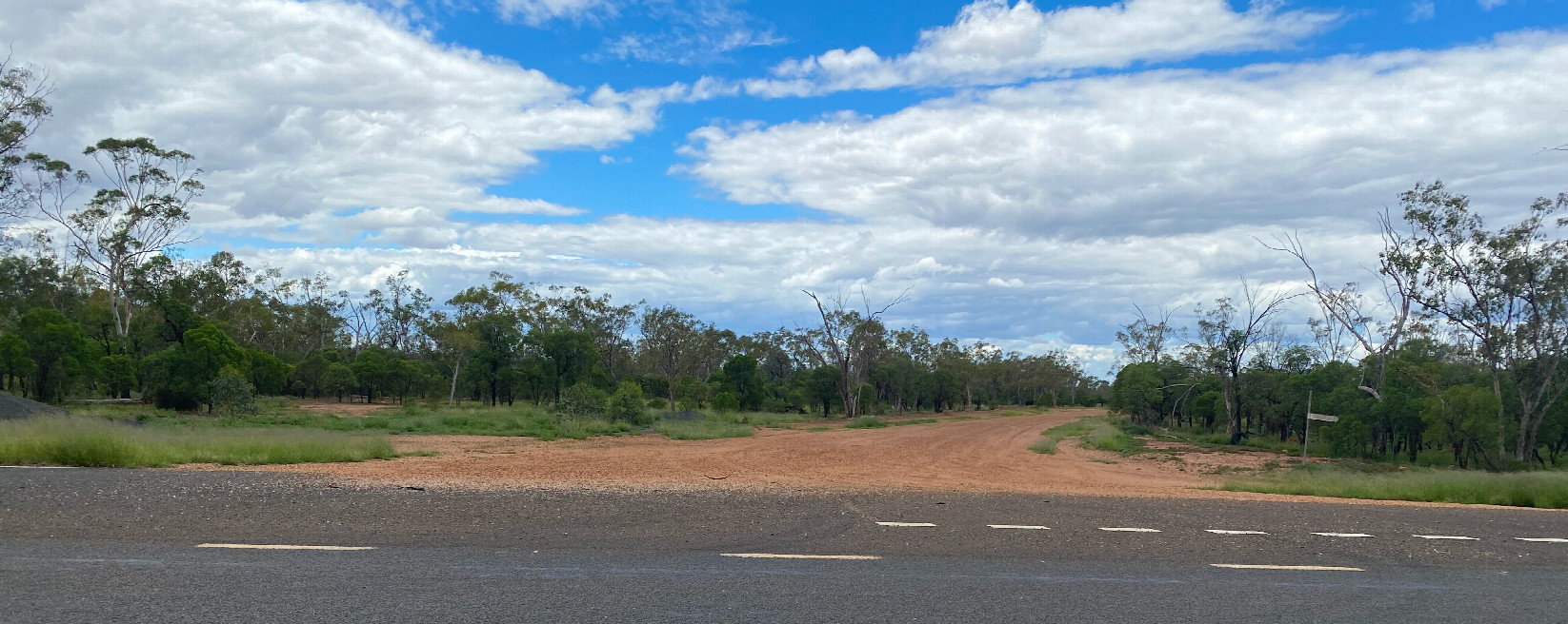 The entrance to Clara Creek Road, about 22 km Southwest of the point