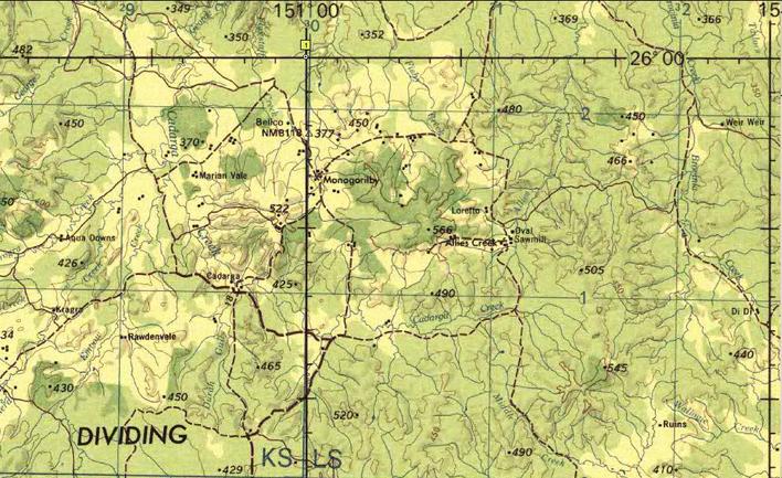 Confluence point is marked with a 1 near the top of the map.