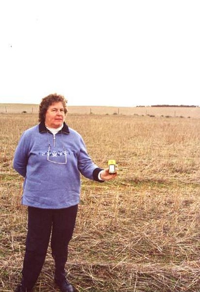 Looking north with Elma holding the GPS.