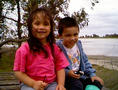 #6: Jamie and Vicky sitting on one of the picnic tables