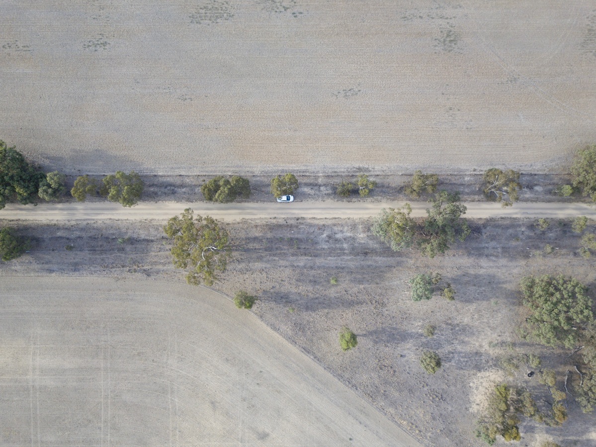 Looking down (from a height of 120 m) from Myers Lane, 100 m North of the point. (The point is located at the very bottom of this photo.)