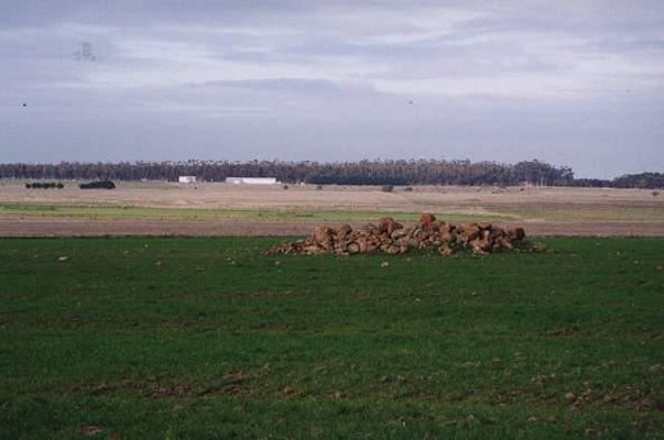 The cairn of rocks just to the east of the confluence.