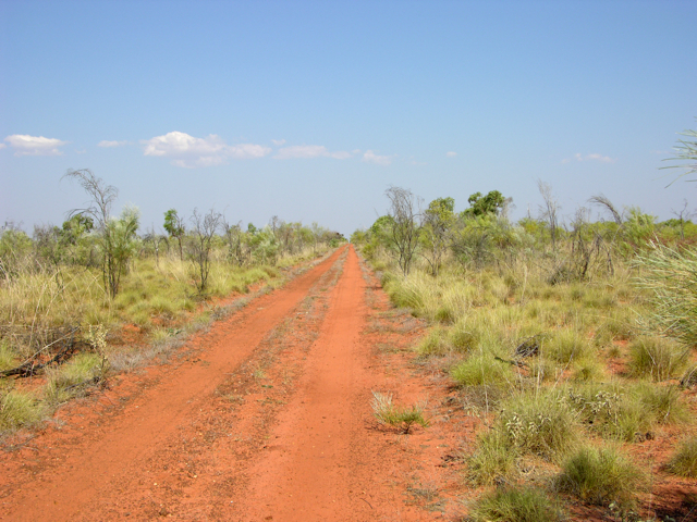 The track heading east from the main highway