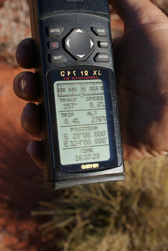 The GPS reading at the confluence sight