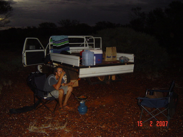 Petes stir fry the night before, camping 4.7km south of point