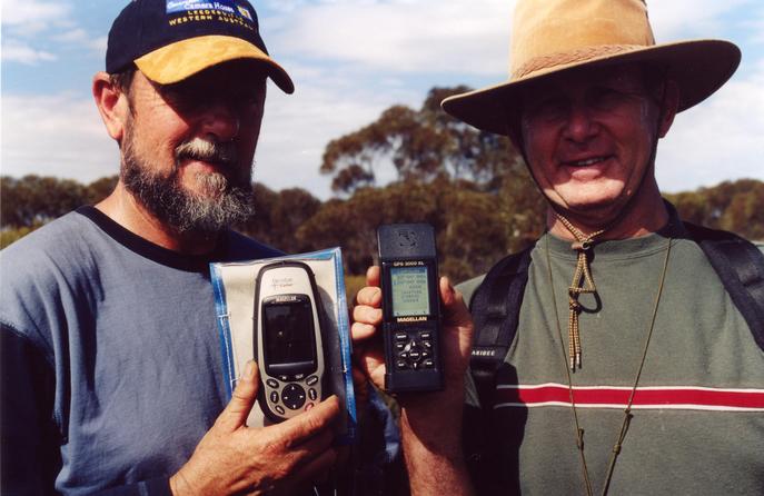 Roy (left) & I with GPS. Roy's colour screen didn't show up in the photo