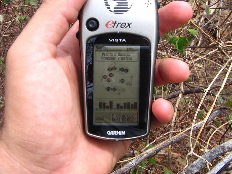 GPS zerado, em cima da confluência. GPS at CP