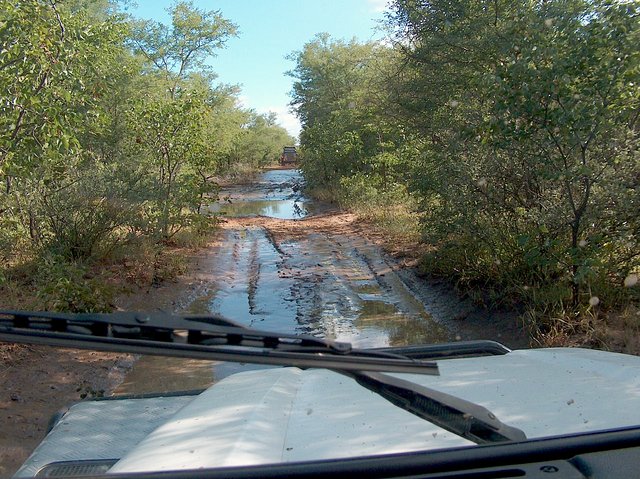 Muddy track on the way back to Khama Rhino Sanctuary